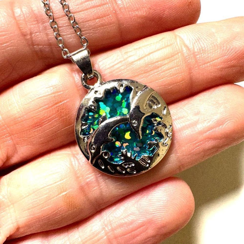 Dolphin blue pendant necklace